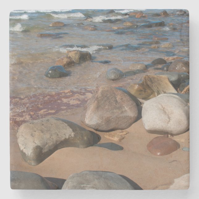 USA, Michigan. Rounded Boulders On 12 Mile Stone Coaster (Front)