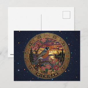 USA Michigan state symbols Postcard