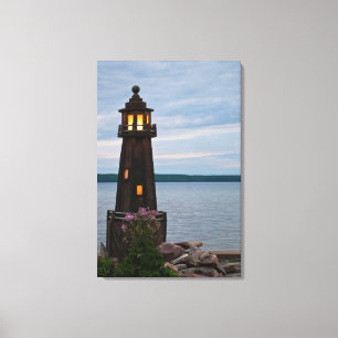 USA, Michigan. Yard Decoration Lighthouse Canvas Print