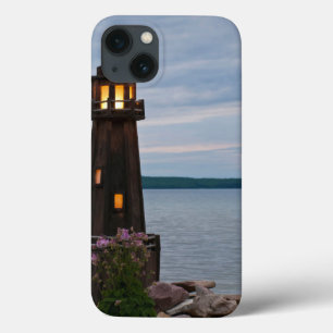 USA, Michigan. Yard Decoration Lighthouse iPhone 13 Case