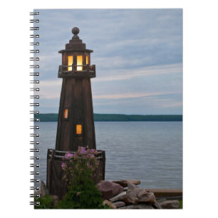 USA, Michigan. Yard Decoration Lighthouse Spiral Notebook