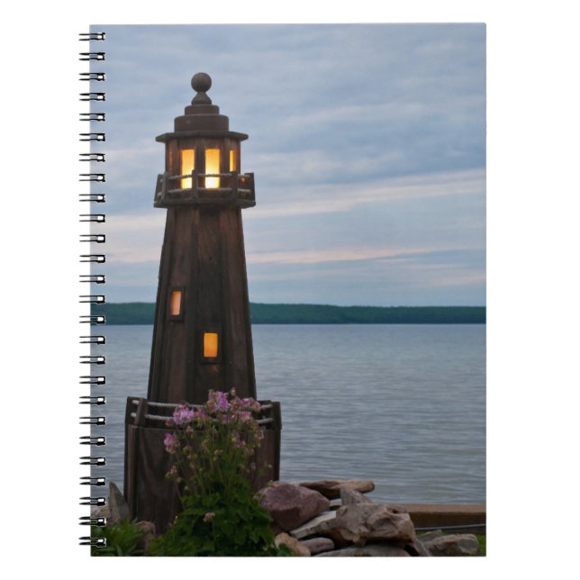 USA, Michigan. Yard Decoration Lighthouse Spiral Notebook (Front)