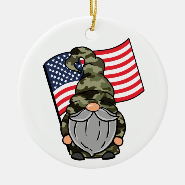 USA Military Gnome  Ceramic Tree Decoration (Front)