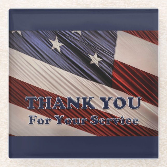USA Military Veterans Patriotic Flag Thank You Glass Coaster (Front)