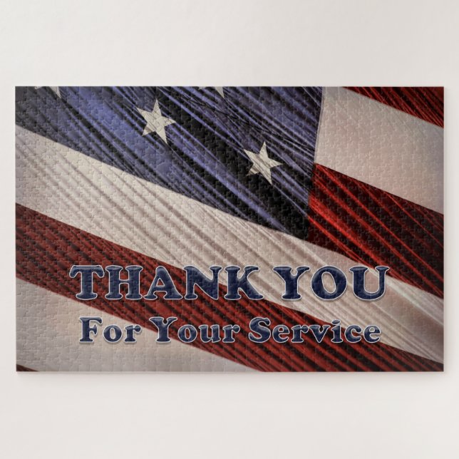 USA Military Veterans Patriotic Flag Thank You Jigsaw Puzzle (Horizontal)