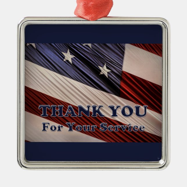 USA Military Veterans Patriotic Flag Thank You Metal Tree Decoration (Front)