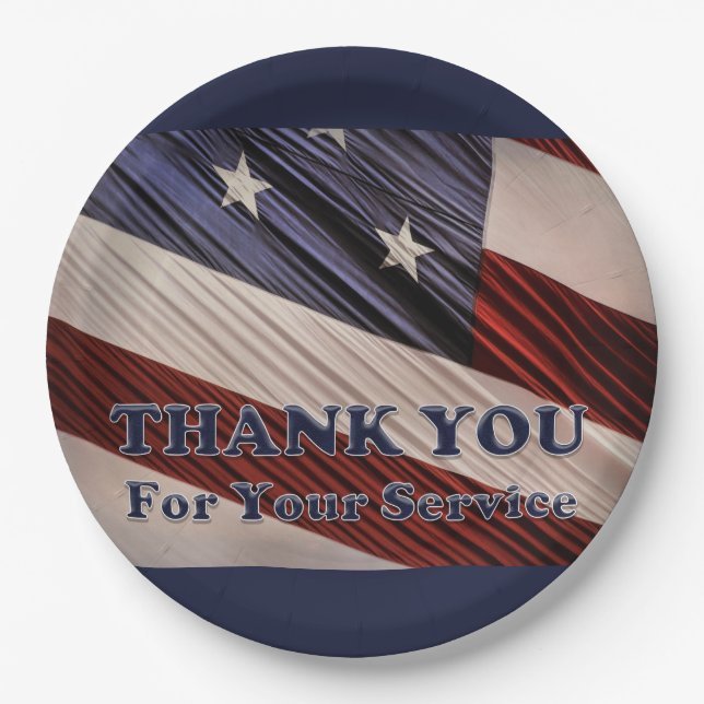 USA Military Veterans Patriotic Flag Thank You Paper Plate (Front)
