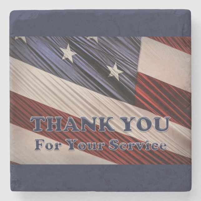 USA Military Veterans Patriotic Flag Thank You Stone Coaster (Front)