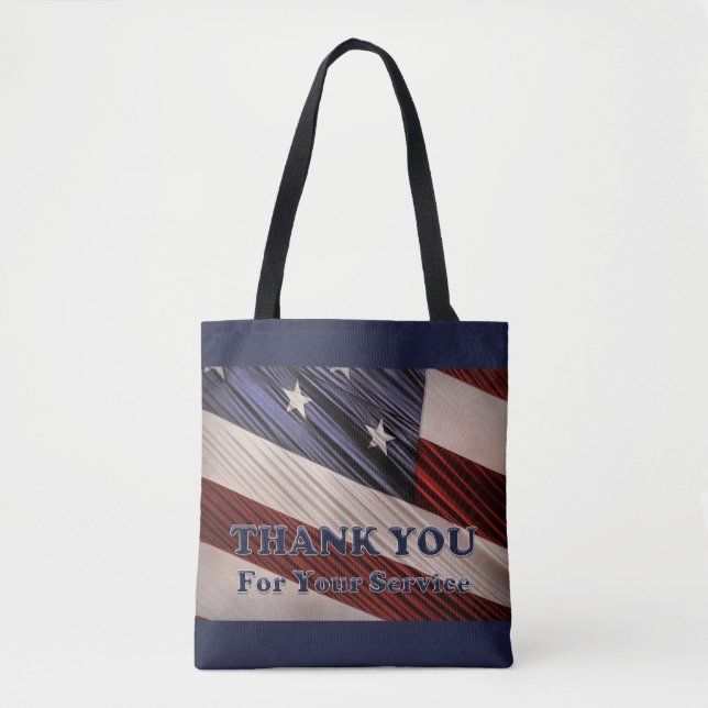 USA Military Veterans Patriotic Flag Thank You Tote Bag (Front)
