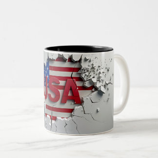 USA Mug, 4th of July Mug, Independence Day Two-Tone Coffee Mug