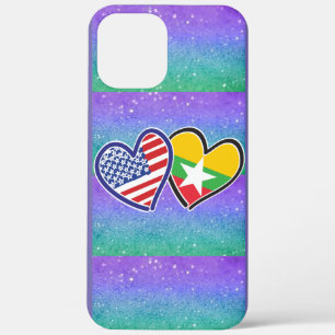 USA Myanmar Love Hearts iPhone 12 Pro Max Case