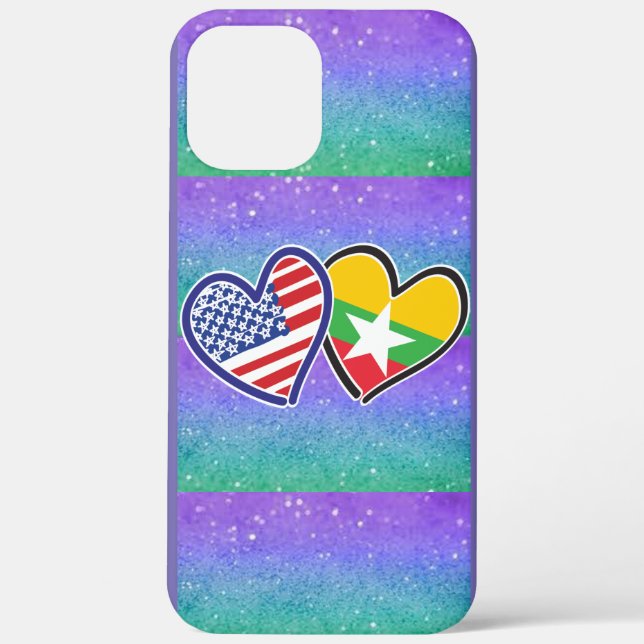 USA Myanmar Love Hearts Case-Mate iPhone Case (Back)