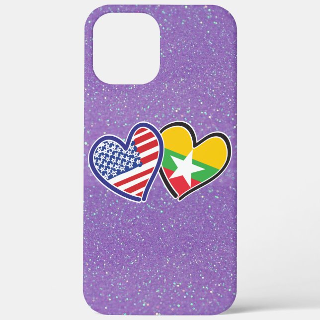 USA Myanmar Love Hearts Case-Mate iPhone Case (Back)