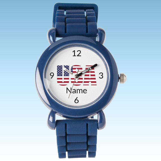 USA, Name Kids Blue Silicone Strap Plastic Watch (Creator Uploaded)