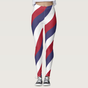 USA National Flag Colours Diagonal Striped Leggings