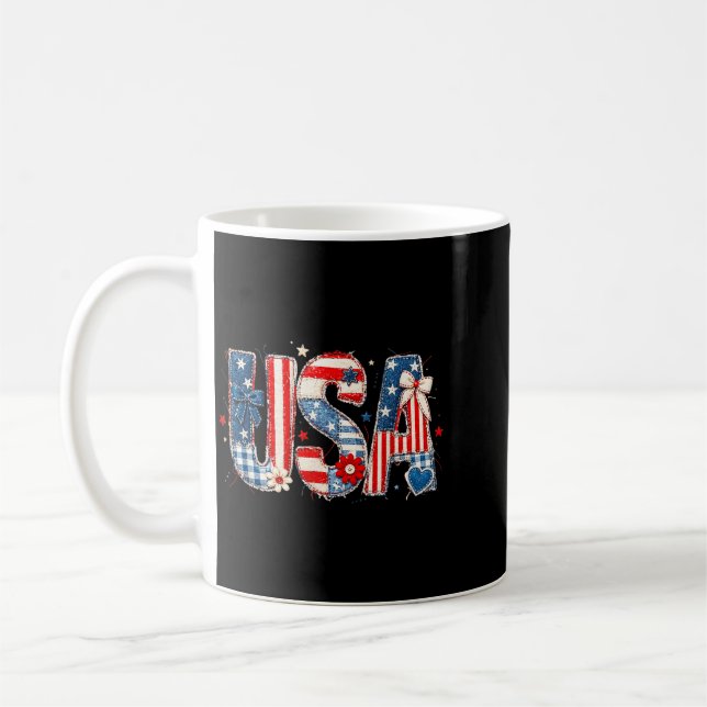 Usa National Pride Quilted Fabric Art Design Coffee Mug (Left)
