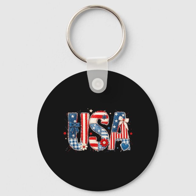 Usa National Pride Quilted Fabric Art Design Key Ring (Front)