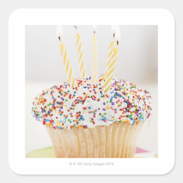 USA, New Jersey, Jersey City, Cupcake with Square Sticker (Front)