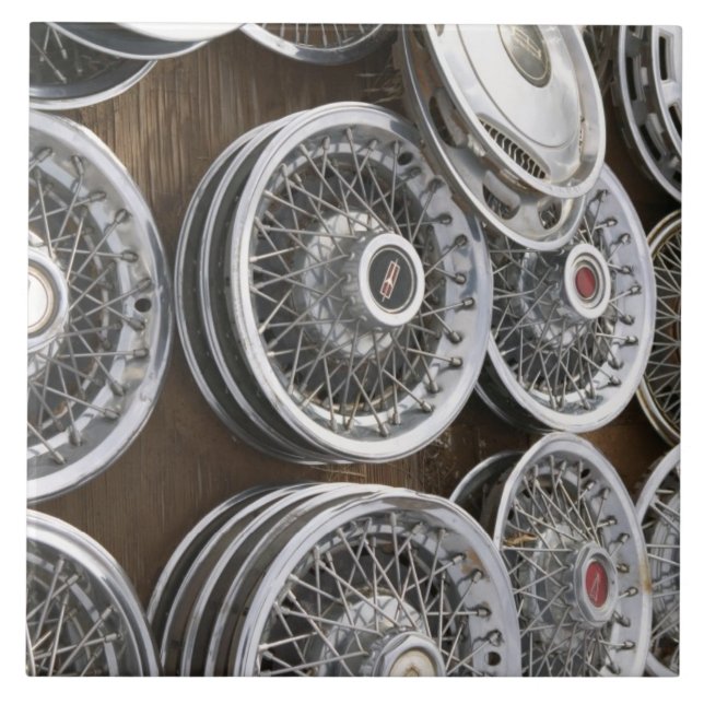 USA, New Mexico, Prewitt: Auto Hubcaps / Rt. 66 Tile (Front)