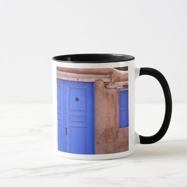 USA, New Mexico, Santa Fe. View of blue door and Mug (Right)