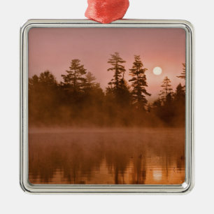 USA, New York, Adirondack Park. Sunrise on a Metal Tree Decoration