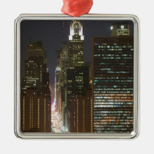 USA, New York City, View of Midtown with Metal Tree Decoration