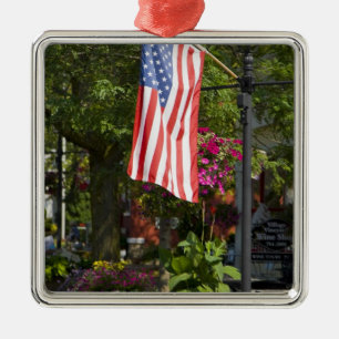 USA, New York, Lewiston. American flag attached Metal Tree Decoration