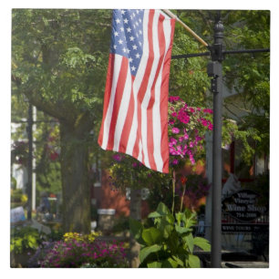 USA, New York, Lewiston. American flag attached Tile