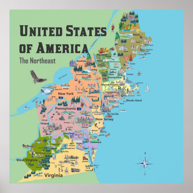 USA Northeast States Map Poster (Front)