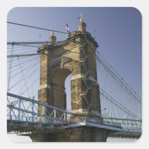 USA, Ohio, Cincinnati: Roebling Suspension 3 Square Sticker