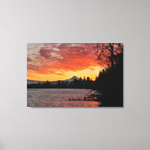 USA, Oregon. Blue Lake And Mt Hood At Sunrise Canvas Print