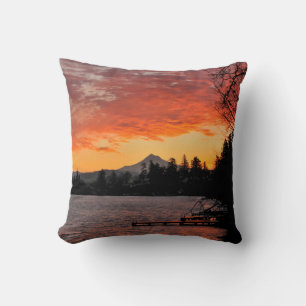 USA, Oregon. Blue Lake And Mt Hood At Sunrise Cushion