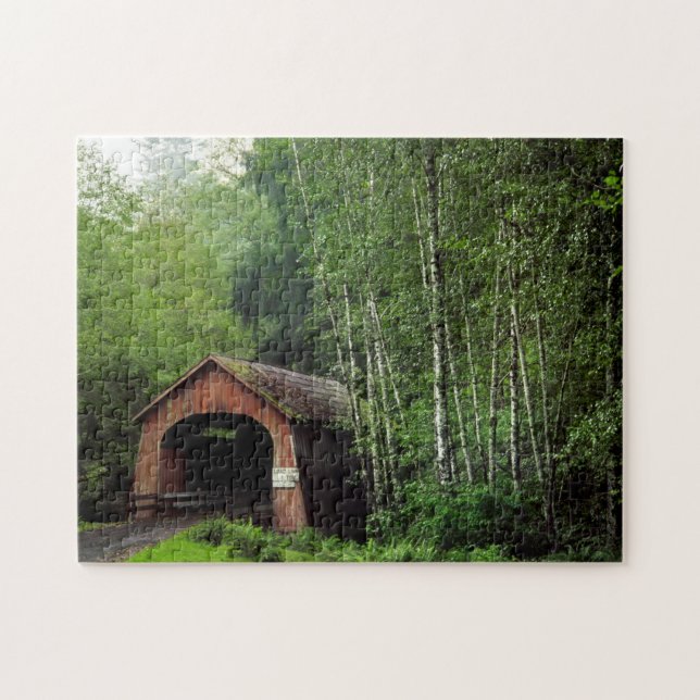 USA, Oregon. Covered Bridge Over North Fork Jigsaw Puzzle (Horizontal)