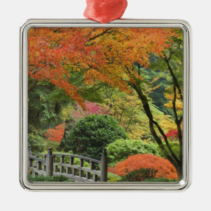 USA, Oregon, Portland. Wooden bridge and maple Metal Tree Decoration