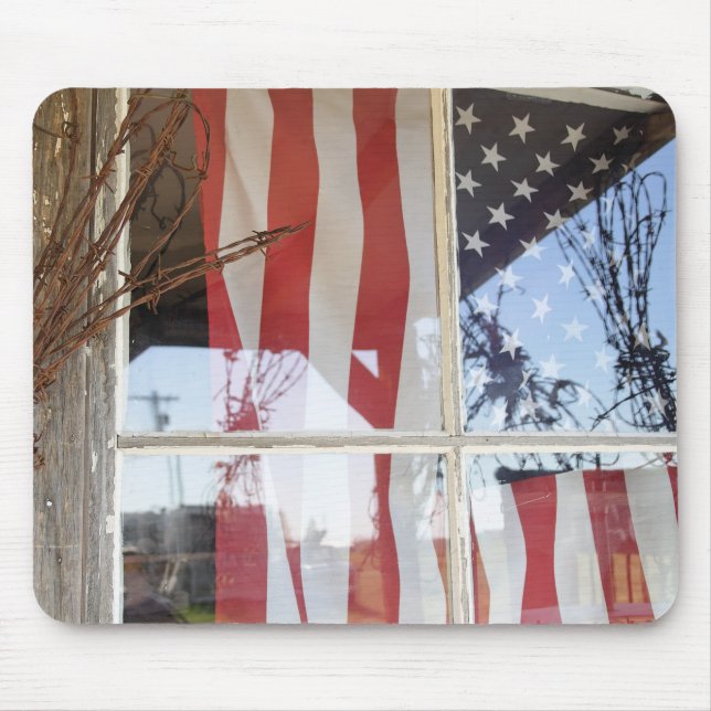 USA, Oregon, Shaniko. Flag in window next to Mouse Pad (Front)