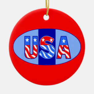 USA Oval Ceramic Tree Decoration