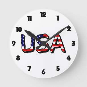USA overlaid on US Flag Black Fat Numbers wccn Round Clock