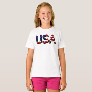 USA overlaid on US Flag Girls cn T-Shirt
