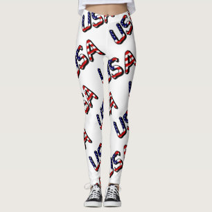 USA overlaid on US Flag lecn Leggings