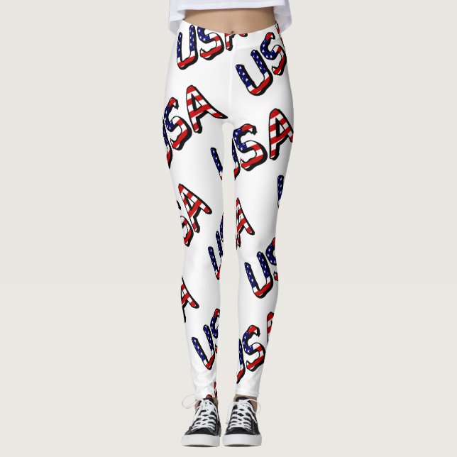 USA overlaid on US Flag lecnt Leggings (Front)