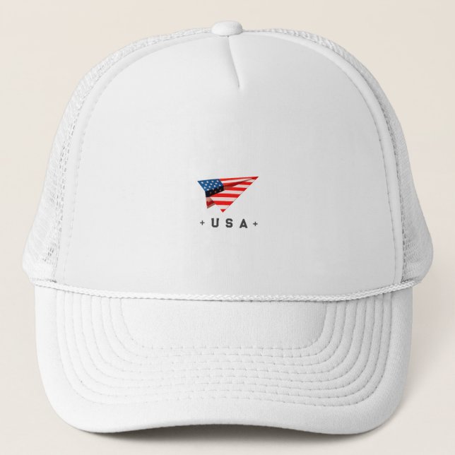 USA Paper Plane Flag Trucker Hat (Front)