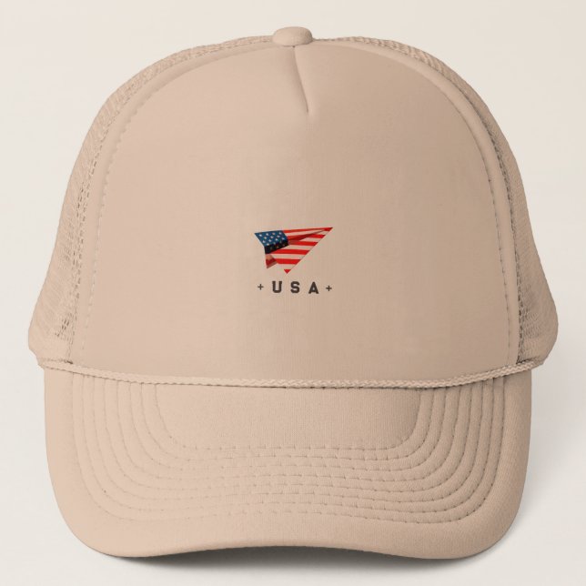 USA Paper Plane Flag Trucker Hat (Front)