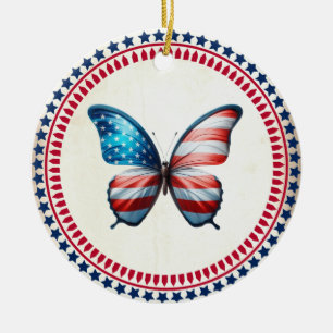 USA/patriotic 4th of July butterfly Ceramic Tree Decoration