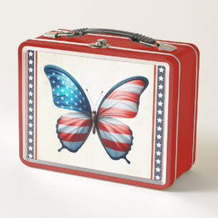 USA/patriotic 4th of July butterfly Metal Lunch Box