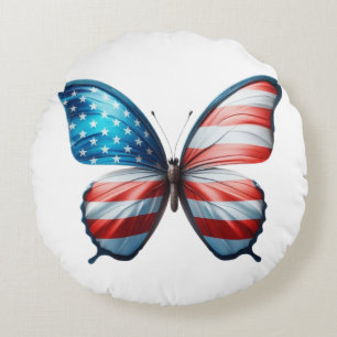 USA/patriotic 4th of July butterfly Round Cushion