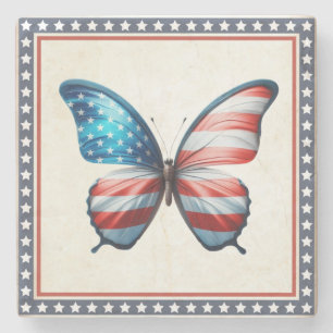 USA/patriotic 4th of July butterfly Stone Coaster