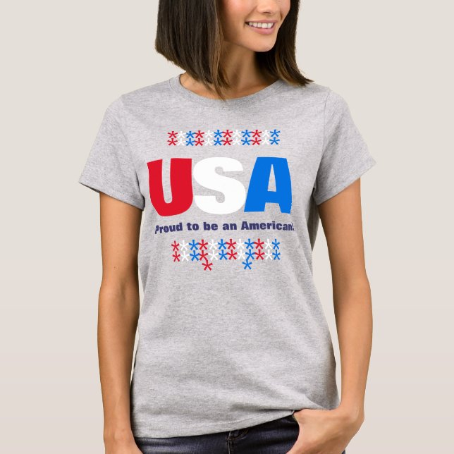 USA Patriotic 50 Stars Red White Blue T-Shirt (Front)
