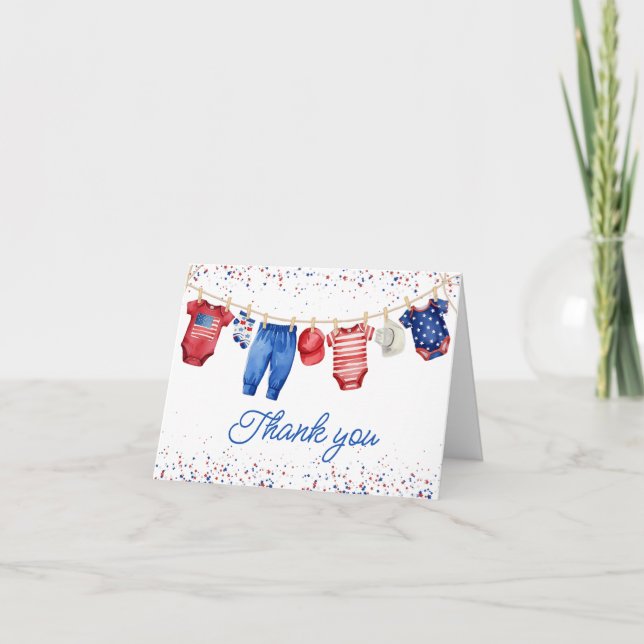 USA Patriotic All American Baby Red White and Blue Thank You Card (Front)