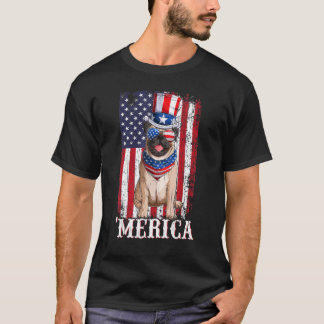 Usa Patriotic American Flag Beige Pug Dog 4th Of T-Shirt