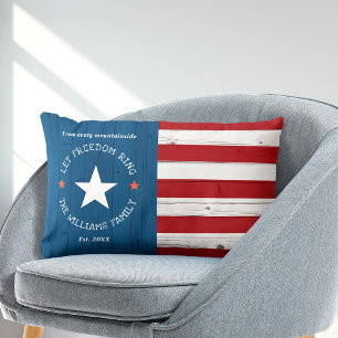 USA Patriotic American Flag Country Rustic Wood Lumbar Cushion